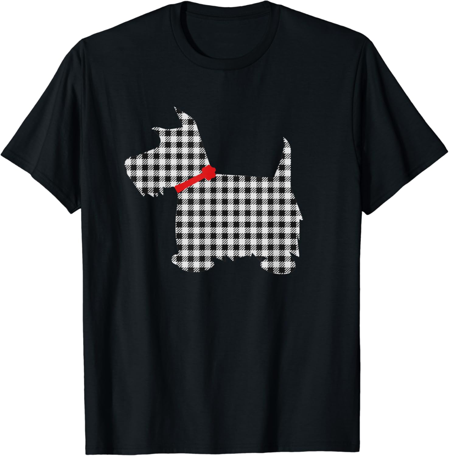 Scottie Dog Scottish Terrier T Shirt Black White Plaid